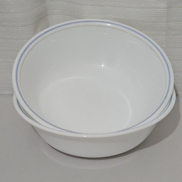 2 Corning Corelle SAND & SEA Pattern Coupe Cereal Soup Bowls 6" blue beige band - Picture 2 of 9